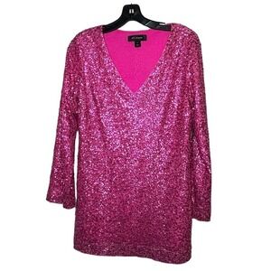 St. John Women's Pink Sparkle Sequined Silk Tunic Top Evening Vibes Size 4